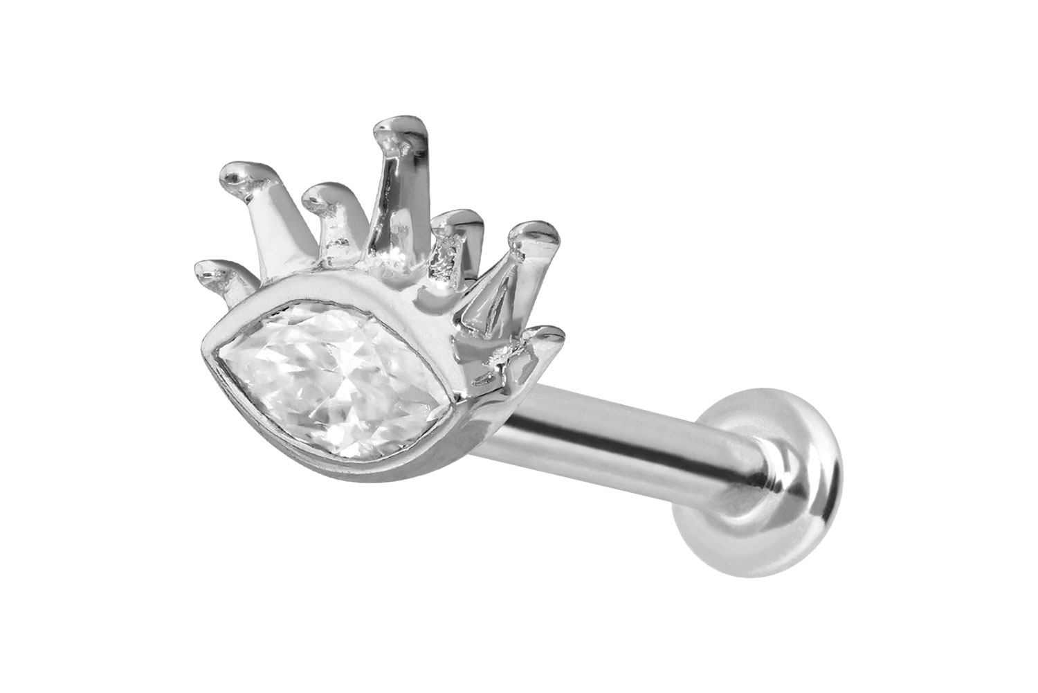 14 Karat Gold Labret Piercing mit Push Fit MOISSANIT-OVAL + SONNENSTRAHLEN